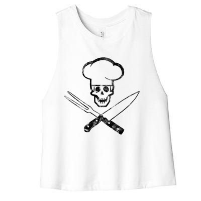 Culinary Badass Cook Skull Funny Chef Humor Cute Gift Women's Racerback Cropped Tank