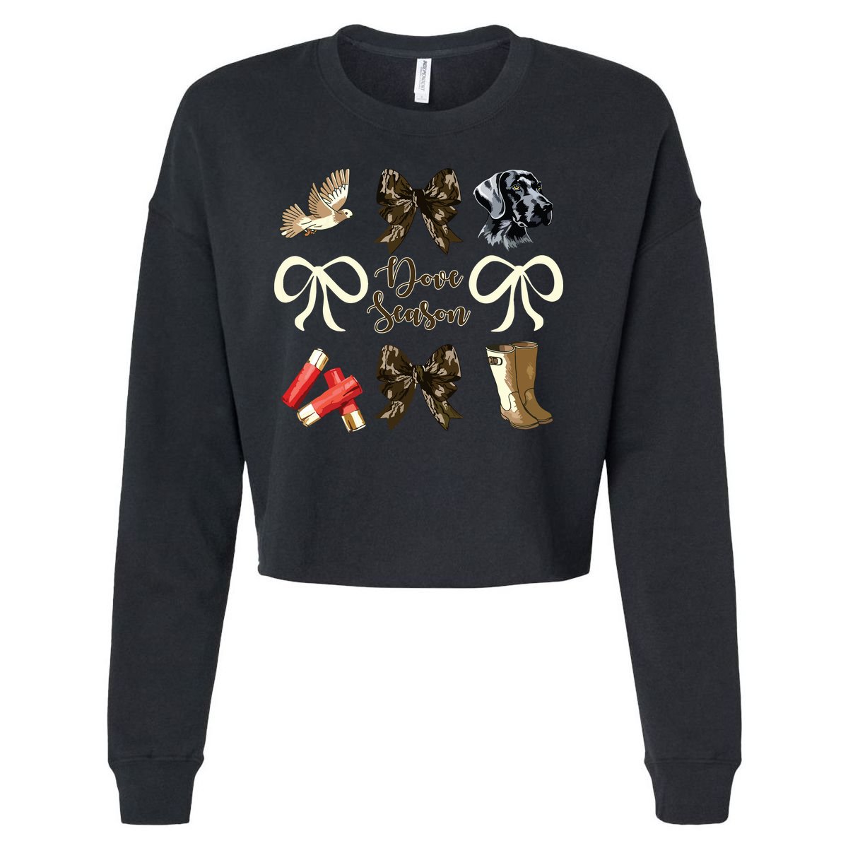 Camo Bow Coquette Dove Season Hunting Dove Hunter Hunt Girl Cropped Pullover Crew