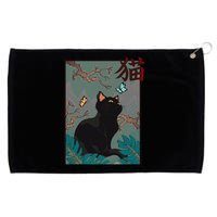 Cherry Blossom Cat Vintage Woodblock Japanese Graphical Art Grommeted Golf Towel