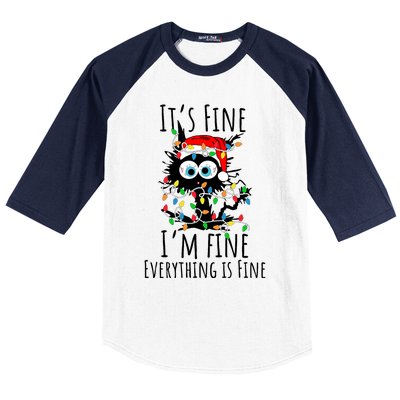 Christmas Black Cat ItS Fine IM Fine Everything Is Fine Baseball Sleeve Shirt