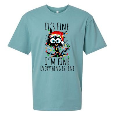 Christmas Black Cat ItS Fine IM Fine Everything Is Fine Sueded Cloud Jersey T-Shirt