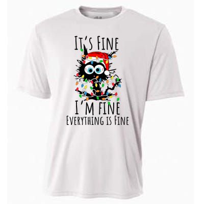 Christmas Black Cat ItS Fine IM Fine Everything Is Fine Cooling Performance Crew T-Shirt