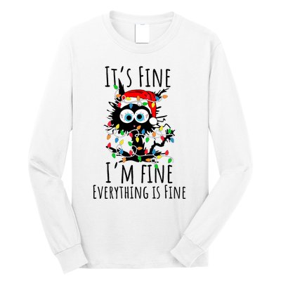 Christmas Black Cat ItS Fine IM Fine Everything Is Fine Long Sleeve Shirt