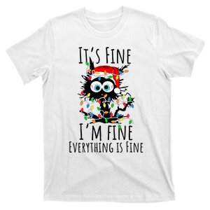 Christmas Black Cat ItS Fine IM Fine Everything Is Fine T-Shirt