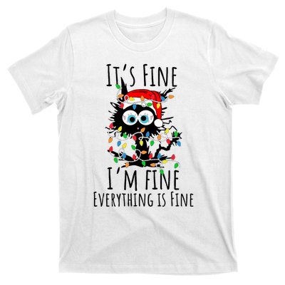 Christmas Black Cat ItS Fine IM Fine Everything Is Fine T-Shirt