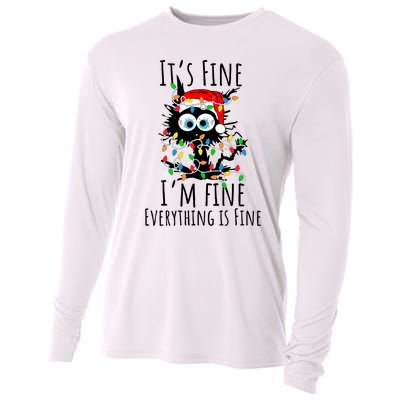 Christmas Black Cat ItS Fine IM Fine Everything Is Fine Cooling Performance Long Sleeve Crew