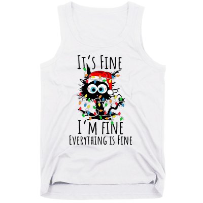 Christmas Black Cat ItS Fine IM Fine Everything Is Fine Tank Top