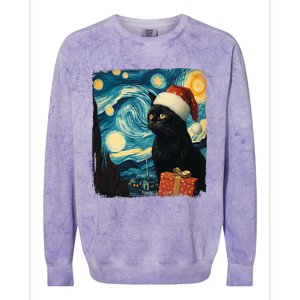 Christmas Black Cat Starry Night Van Gogh Retro Cat Art Xmas Colorblast Crewneck Sweatshirt