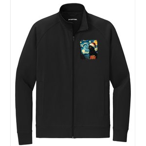 Christmas Black Cat Starry Night Van Gogh Retro Cat Art Xmas Stretch Full-Zip Cadet Jacket