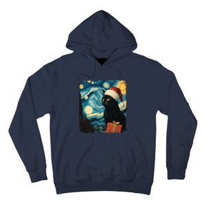 Christmas Black Cat Starry Night Van Gogh Retro Cat Art Xmas Tall Hoodie