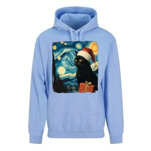 Christmas Black Cat Starry Night Van Gogh Retro Cat Art Xmas Unisex Surf Hoodie