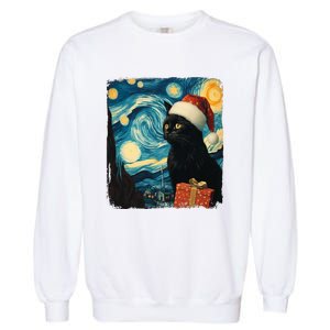 Christmas Black Cat Starry Night Van Gogh Retro Cat Art Xmas Garment-Dyed Sweatshirt