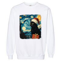 Christmas Black Cat Starry Night Van Gogh Retro Cat Art Xmas Garment-Dyed Sweatshirt