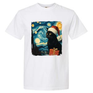 Christmas Black Cat Starry Night Van Gogh Retro Cat Art Xmas Garment-Dyed Heavyweight T-Shirt