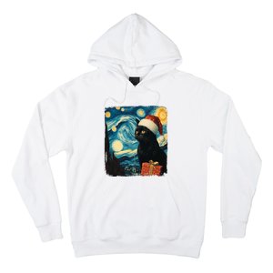 Christmas Black Cat Starry Night Van Gogh Retro Cat Art Xmas Hoodie