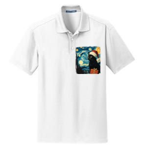 Christmas Black Cat Starry Night Van Gogh Retro Cat Art Xmas Dry Zone Grid Polo