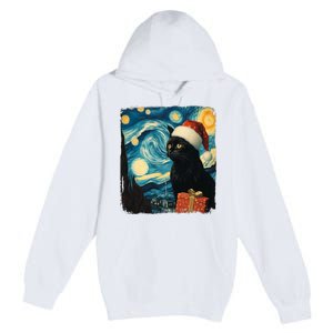 Christmas Black Cat Starry Night Van Gogh Retro Cat Art Xmas Premium Pullover Hoodie