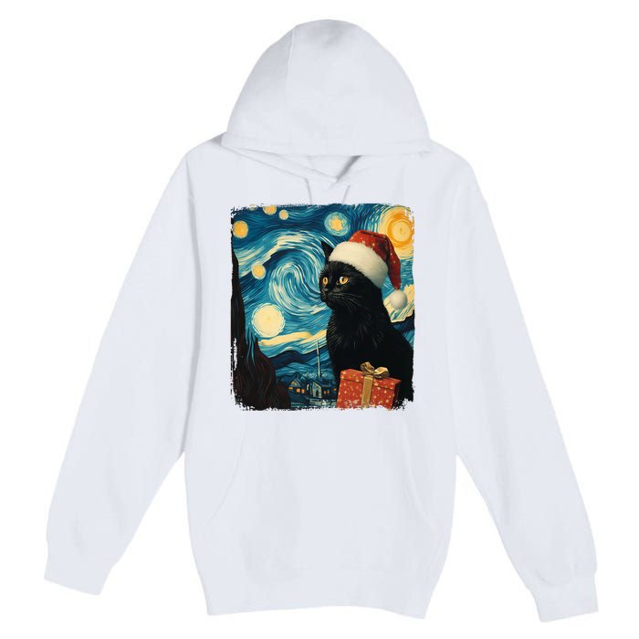 Christmas Black Cat Starry Night Van Gogh Retro Cat Art Xmas Premium Pullover Hoodie