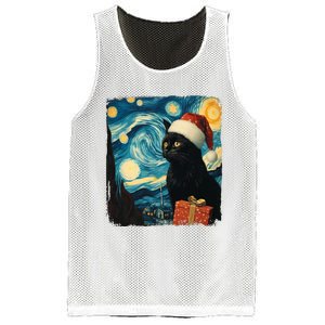 Christmas Black Cat Starry Night Van Gogh Retro Cat Art Xmas Mesh Reversible Basketball Jersey Tank