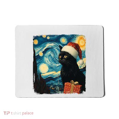 Christmas Black Cat Starry Night Van Gogh Retro Cat Art Xmas Mousepad