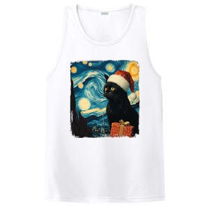 Christmas Black Cat Starry Night Van Gogh Retro Cat Art Xmas PosiCharge Competitor Tank