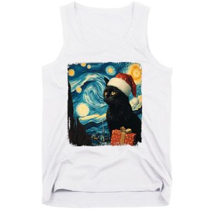 Christmas Black Cat Starry Night Van Gogh Retro Cat Art Xmas Tank Top