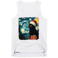 Christmas Black Cat Starry Night Van Gogh Retro Cat Art Xmas Tank Top