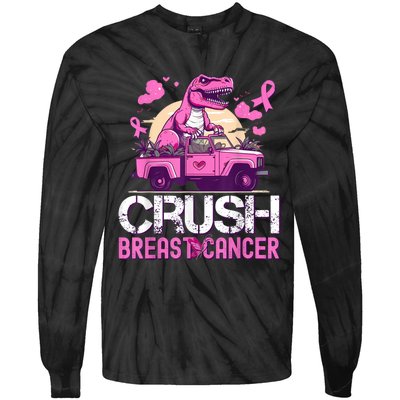 Crush Breast Cancer Awareness Monster Truck Boy Tie-Dye Long Sleeve Shirt