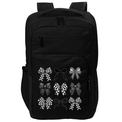 Coquette Bow Checkered Flag Race Car Racing Women Cute Impact Tech Backpack