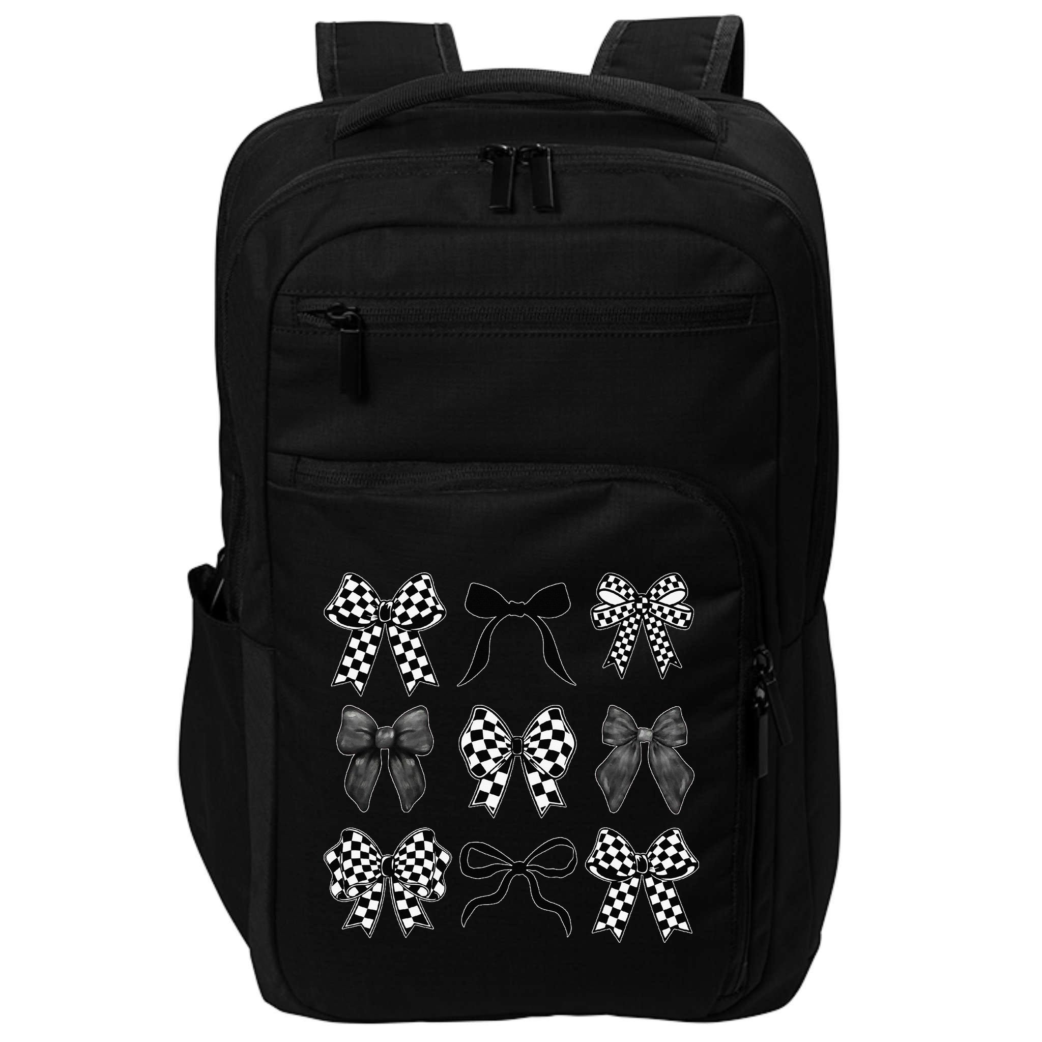 Coquette Bow Checkered Flag Race Car Racing Women Cute Impact Tech Backpack