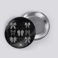 Coquette Bow Checkered Flag Race Car Racing Women Cute Button