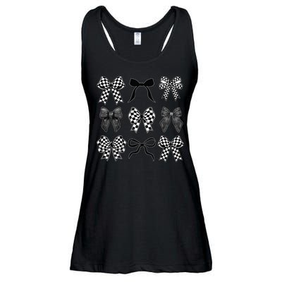 Coquette Bow Checkered Flag Race Car Racing Women Cute Ladies Essential Flowy Tank