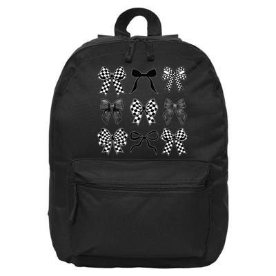 Coquette Bow Checkered Flag Race Car Racing Women Cute 16 in Basic Backpack