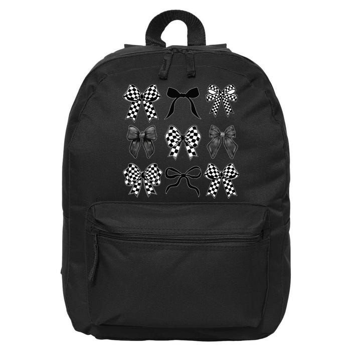 Coquette Bow Checkered Flag Race Car Racing Women Cute 16 in Basic Backpack