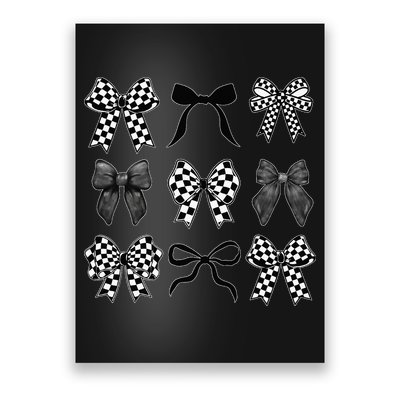 Coquette Bow Checkered Flag Race Car Racing Women Cute Poster