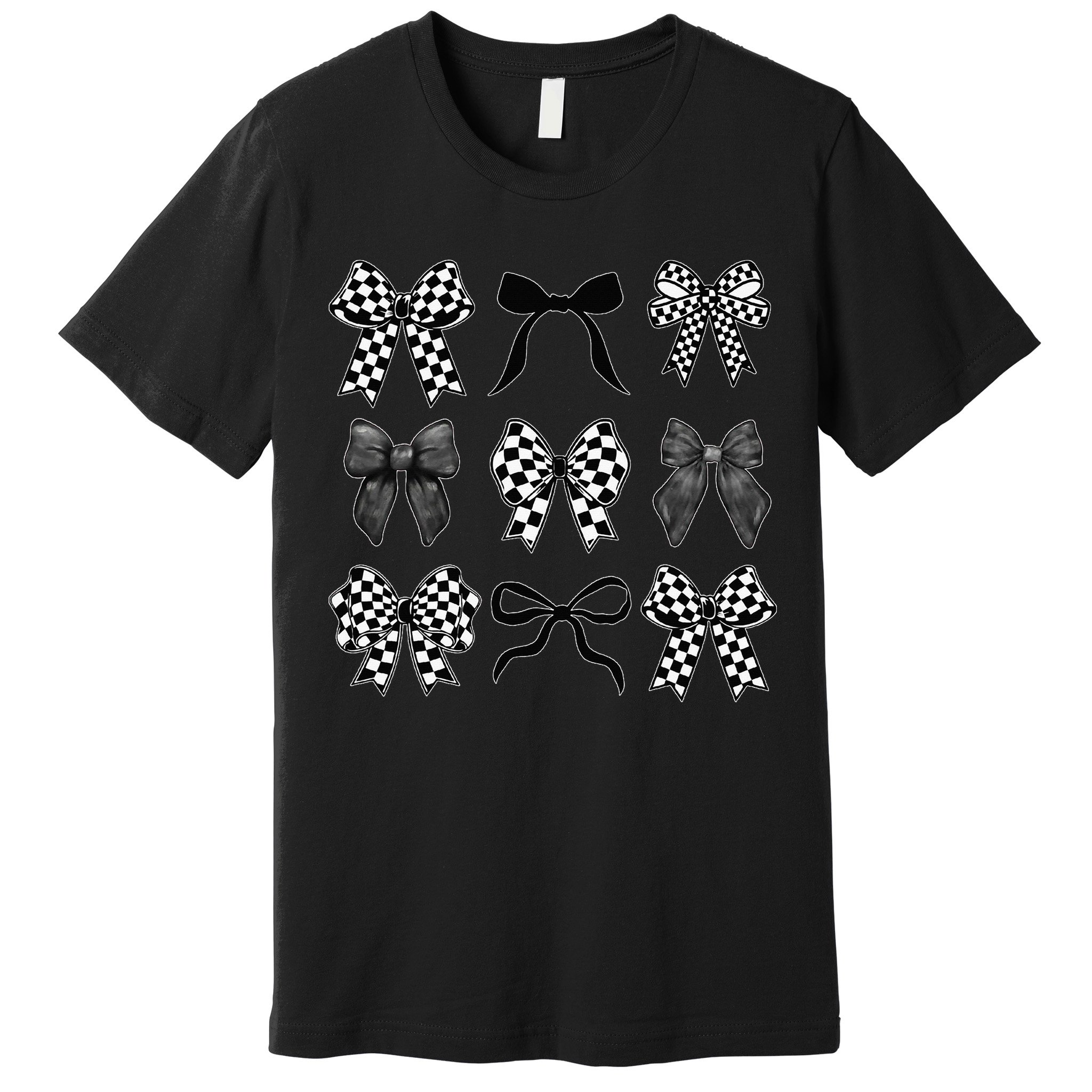 Coquette Bow Checkered Flag Race Car Racing Women Cute Premium T-Shirt