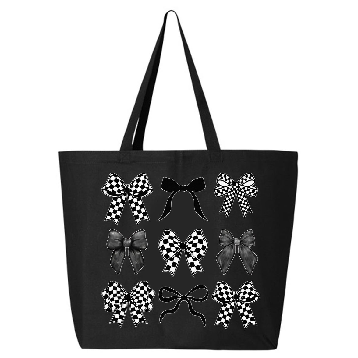 Coquette Bow Checkered Flag Race Car Racing Women Cute 25L Jumbo Tote