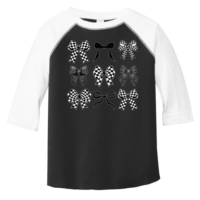 Coquette Bow Checkered Flag Race Car Racing Women Cute Toddler Fine Jersey T-Shirt