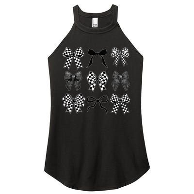 Coquette Bow Checkered Flag Race Car Racing Women Cute Women's Perfect Tri Rocker Tank