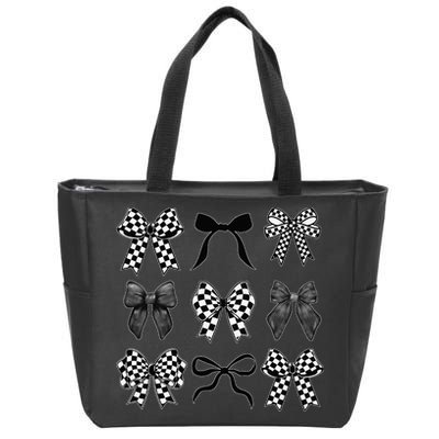 Coquette Bow Checkered Flag Race Car Racing Women Cute Zip Tote Bag