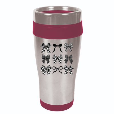 Coquette Bow Checkered Flag Race Car Racing Women Cute 16oz Travel Tumbler