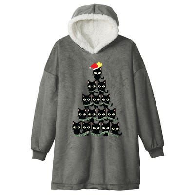 Christmas Black Cat Christmas Tree With Black Kitty Hooded Wearable Blanket