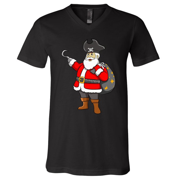 Caribbean Buccaneer Christmas Freebooter Boy Santa Pirate V-Neck T-Shirt