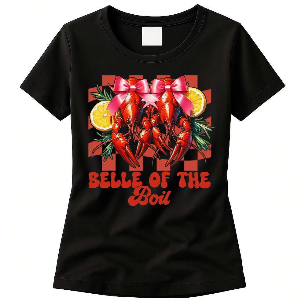 Crawfish Boil Coquette Bow Belle Of The Boil Cajun Seafood Womens T-Shirt