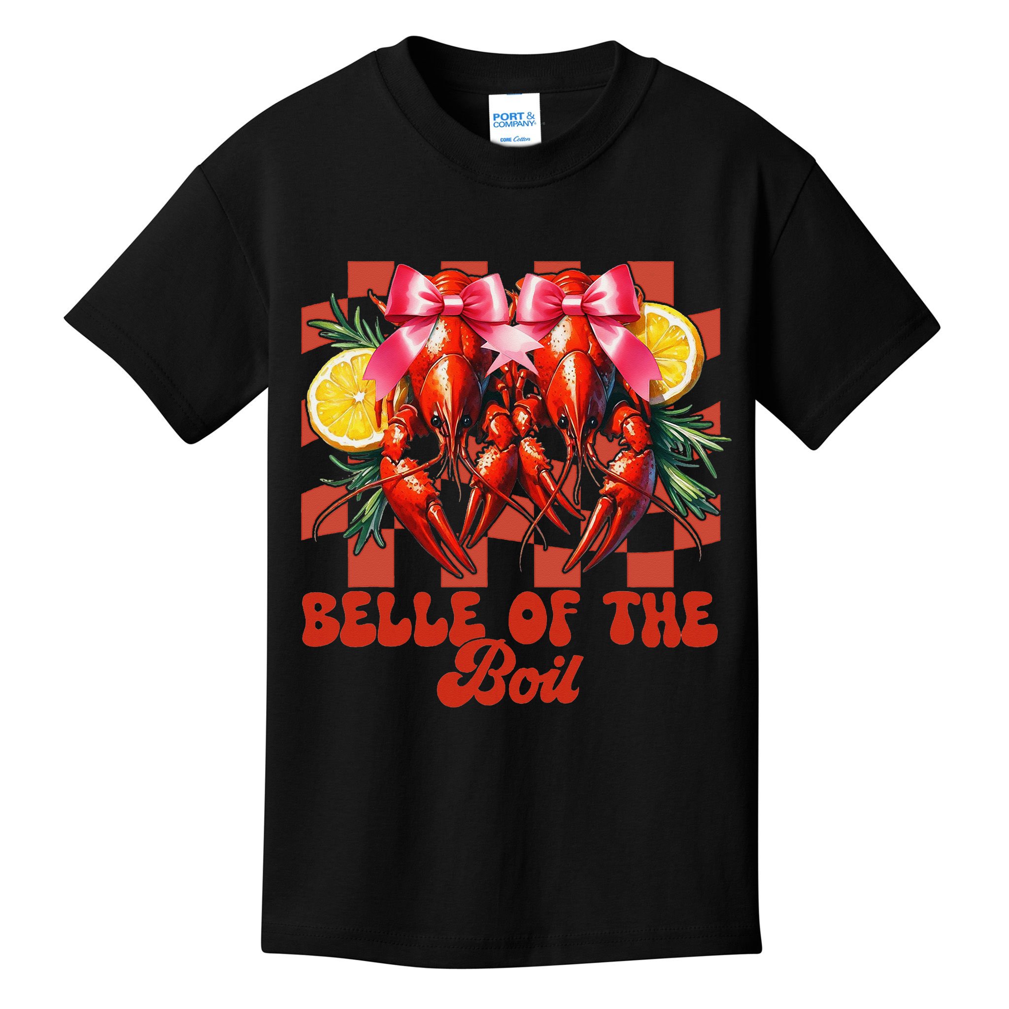 Crawfish Boil Coquette Bow Belle Of The Boil Cajun Seafood Kids T-Shirt