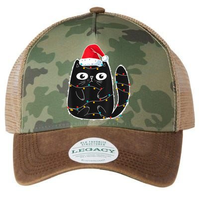 Cute Black Cat Santa Christmas Lights Meow Kitty Kitten Xmas Legacy Tie Dye Trucker Hat