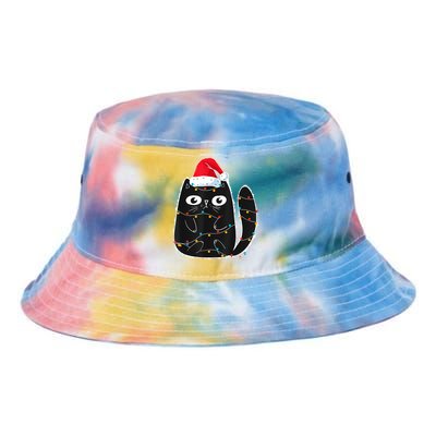 Cute Black Cat Santa Christmas Lights Meow Kitty Kitten Xmas Tie Dye Newport Bucket Hat