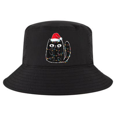 Cute Black Cat Santa Christmas Lights Meow Kitty Kitten Xmas Cool Comfort Performance Bucket Hat