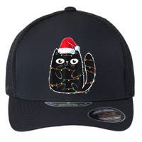 Cute Black Cat Santa Christmas Lights Meow Kitty Kitten Xmas Flexfit Unipanel Trucker Cap