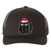 Cute Black Cat Santa Christmas Lights Meow Kitty Kitten Xmas Yupoong Adult 5-Panel Trucker Hat